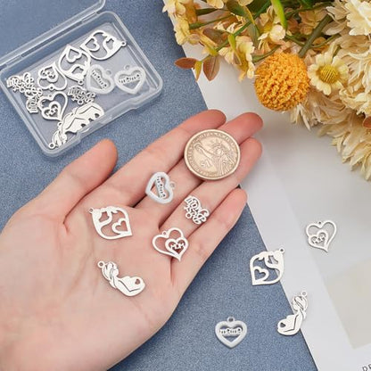 PH PandaHall 20pcs 5 Style Mom Charm Pendants, Stainless Steel Best Mom I Love Mom Heart Mom Pendants Letter Charms for Mother's Day Birthday Earring Necklace Bracelet Jewelry Making - color: 5 Style