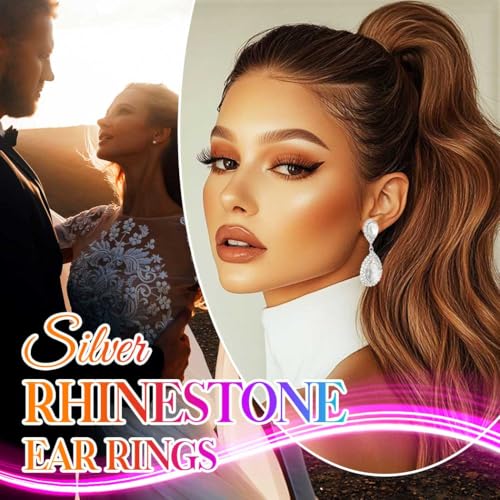 Catery Crystal Wedding Earrings Silver Rhinestone Ear Rings Teardrop Bridal Ear Jewelry for Brides and Women - color: Silver