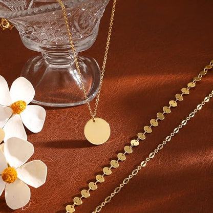 Gold Necklace for Women 14K Gold Plated Layered Necklaces Dainty Pendant Necklace Cute Stack Necklaces Set Fashion Jewelry Gift for Her - style: circle1-gd