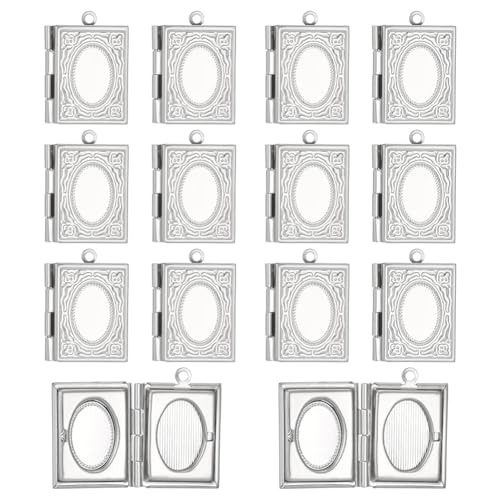 24Pcs Heart Photo Frame Charm 2 Styles Flat Round Stainless Steel Photo Locket Pendants Blank Memory Locket Picture Charms for Necklace Jewelry Making DIY Craft Women Gift - size: 26.5x19x4.5mm