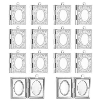 24Pcs Heart Photo Frame Charm 2 Styles Flat Round Stainless Steel Photo Locket Pendants Blank Memory Locket Picture Charms for Necklace Jewelry Making DIY Craft Women Gift - size: 26.5x19x4.5mm