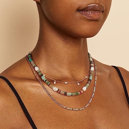 KissYan Beaded Gemstone Necklaces for Women | Colorful Bead Natural Stone Choker with 14K Gold Plated Spring Ring Clasp, Handmade Knot Jewelry for Summer Beach - color: D-Green Aventurine