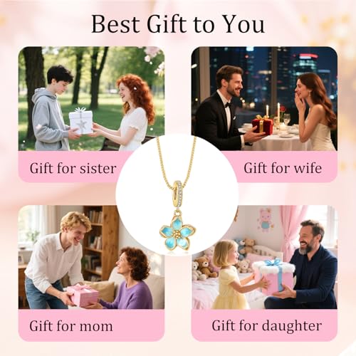 925 Sterling Silver Dainty Necklaces for Women Pendant Jewelry Gift for Her | Hypoallergenic Ocean Animal Love Cherry Blossom Jewelry, Ideal Valentine Birthday Christmas Graduation Gift for Wife Mom - color: Gold-Tone Aqua Cherry Blossom