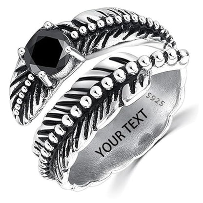 AVECON S925 Sterling Silver Turquoise/Labradorite/Just Breathe/Onyx Rings | Hypoallergenic Adjustable Open Feather Gift Women Men Thumb Spoon Statement Western Band Jewelry for Anniversary - color: Custom-Black Onyx