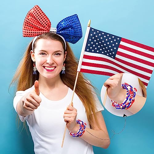 HEIDKRUEGER Bead Stretch Bracelets Independence Colorful Tiny Beaded Stackable Vsco Bracelets Boho Summer Vacation Adjustable Bangle Bracelet for Women Girls 14Pcs - color: American Red Blue