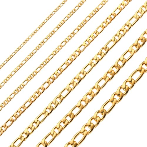 Monily 24K Gold Plated Figaro Chain Stainless Steel Necklace Men Women - color: 24K Gold Plated 12mm