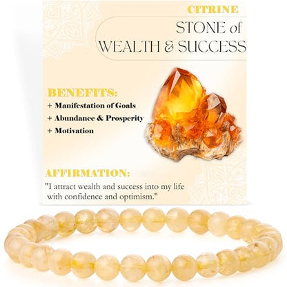 Bivei 6mm Beaded Bracelets for Women Handmade Semi Precious Natural Stone Stretch Elastic Jewelry Yoga Protection Gifts - color: Citrine - Wealth & Success, size: Small 6.5-6.7 inch