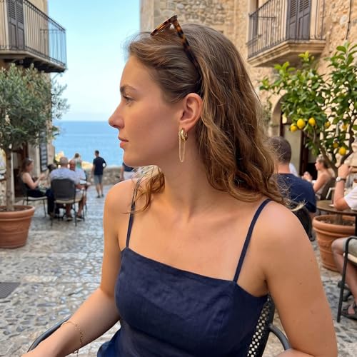 Gold Silver Trendy Clip On Dangle Earrings for Women | Clip On Drop Earrings, Tassel Chain Hoop Earrings, Non Piercing, Fashion Jewelry Gifts - color: A Clip-Gold