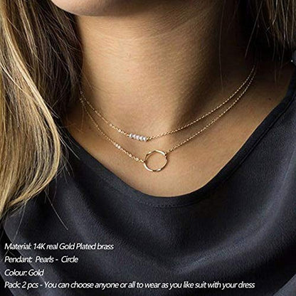 Turandoss Dainty Layered Choker Necklace, Handmade Y Pendant Necklace Multilayer Bar Disc Necklace Adjustable Layering Choker Necklaces for Women - style: 2PCS - simulated Pearls&Circle