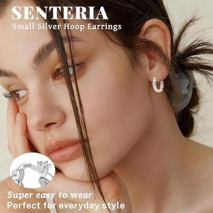 Senteria 925 Sterling Silver Post Hoop Earrings Hypoallergenic Small Heart Hoop Earrings with AAA+Cubic Zirconia Twisted Huggie Hoops Earring for Women 15MM/20MM - color: silver-20mm