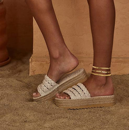 DEARMAY Gold Anklets for Women Waterproof | Non Tarnish14K Gold Plated Ankle Bracelets Set Stack, Summer Beach Jewelry Gifts for Vacation - color: Gold Anklet-E