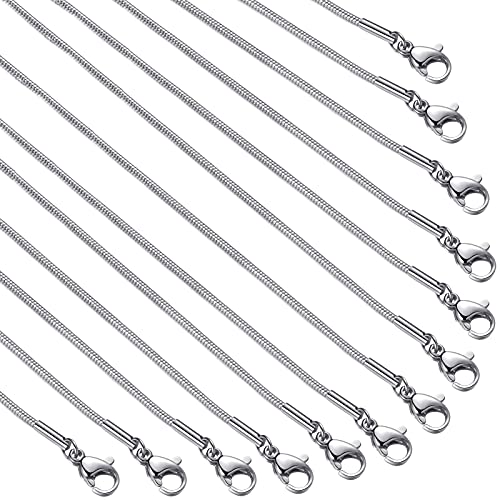 12 Pack Necklace Chains 18 Inches Stainless Steel Snake Chain Necklace with Lobster Clasps for DIY Jewelry Making, 1.2 mm - size: 18 Inches