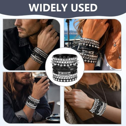 4 Pcs Edgy Punk Bracelets Set, Leather Vintage Punk Rock Spiked Studded Bangle Cuff Bracelets Alternative Wrist Bands for Women Men Biker Rockers Fashion Accessories