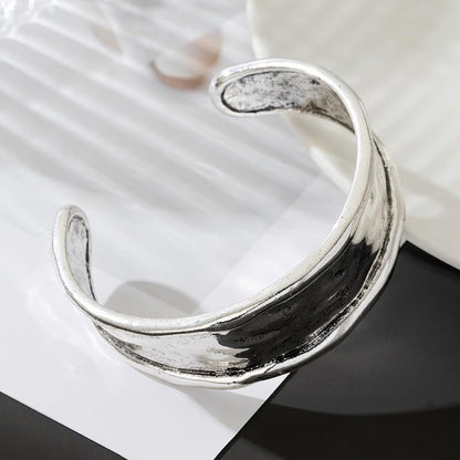 Silver Bracelets for Women Irregular Hammered Cuff Adjustable Open Cuff - color: A-chunky gold bracelets