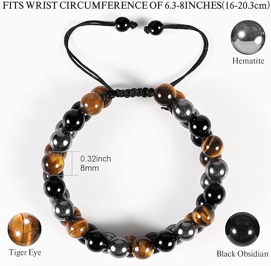 Triple Protection Bracelet & Healing Crystals Tiger Eye Beads Bracelet for Men Women, Natural Stone Bracelets for Men - style: Triangular Weaving Style - C