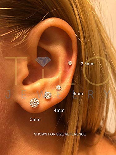 14k White Gold Solitaire Round Cubic Zirconia Stud Earrings with Pushbacks - style: 4mm