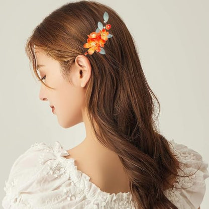 Wedding Hair Clips, Crystal Hair Pins Pearl Rhinestone Hair Barrettes, Bridal Flower Hair Pieces Pearl Headpieces Hair Accessories for Women Girls (Red&Green) - color: Red&Green