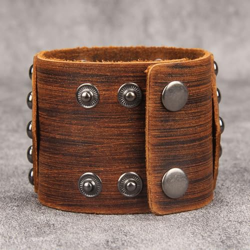 Jeilwiy Punk Leather Wristbands for Men Bracelets Handmade Wide Cuff Bangle Braided Jewelry Black Brown Adjustable - Punk Father's Gifts - color: 02 Leather Cuff Bracelet Brown