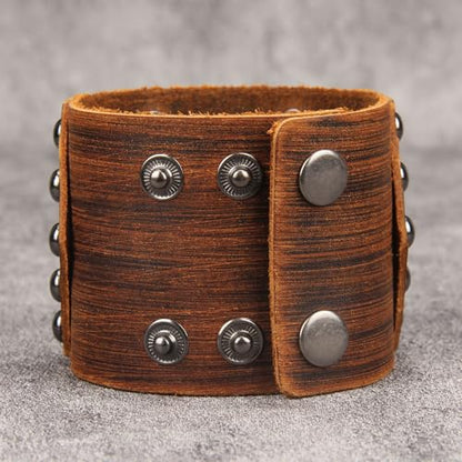 Jeilwiy Punk Leather Wristbands for Men Bracelets Handmade Wide Cuff Bangle Braided Jewelry Black Brown Adjustable - Punk Father's Gifts - color: 02 Leather Cuff Bracelet Brown