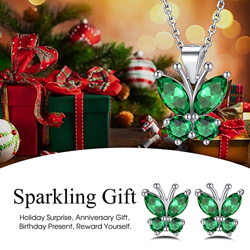 Bestyle Gold Butterfly Earrings for Women, Dainty Cute Birthstone Studs Hypoallergenic Jewelry, Great Birthday Gift - style: 05.May(Emerald)-STUD