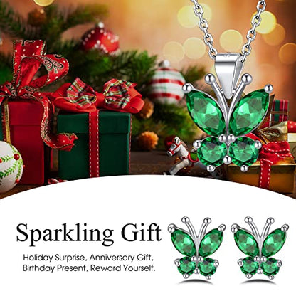 Bestyle Gold Butterfly Earrings for Women, Dainty Cute Birthstone Studs Hypoallergenic Jewelry, Great Birthday Gift - style: 05.May(Emerald)-STUD