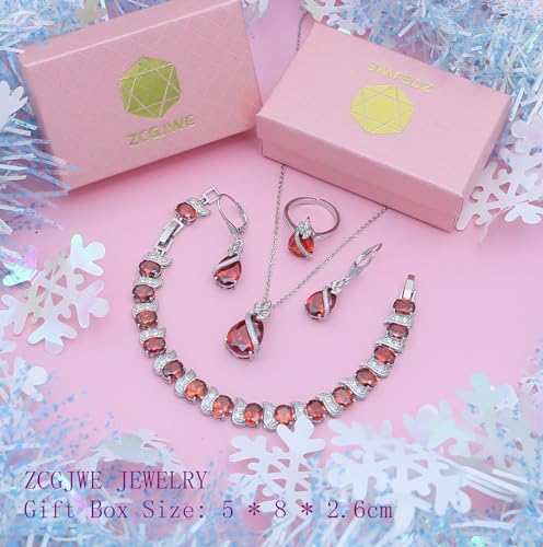 Wedding Jewelry Set for Women Gem Necklace Earrings Bracelet Luxury Jewelry Set Birthday Valentine's Day Mother's Day Christmas Prom Jewelry Gift - color: SYSD-Garnet