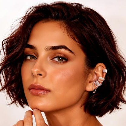 5 Pcs Thin Chunky Ear Cuff Earrings for Women 14K Gold Plated Brass Ear Cuffs Non Piercing Trendy Clip on Cartilage Earrings Cubic Zirconia Fake Piercings Earrings Jewelry - color: Chunky,Chain Silver