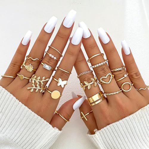 FUTIMELY Boho Retro Stackable Rings Sets for Women Knuckle Joint Finger Knuckle Nail Ring Sets Moon Stars Stack Preppy Statement Rings Cute Trendy Stuff Jewelry - style: F-6
