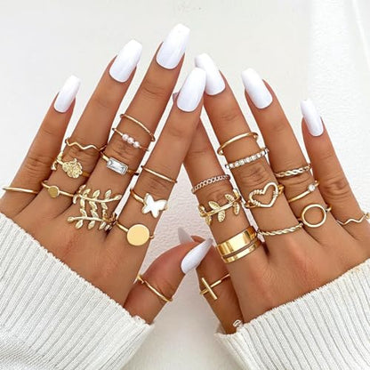 FUTIMELY Boho Retro Stackable Rings Sets for Women Knuckle Joint Finger Knuckle Nail Ring Sets Moon Stars Stack Preppy Statement Rings Cute Trendy Stuff Jewelry - style: F-6
