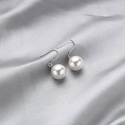 Sterling Silver Big Pearl Earrings for Women Freshwater Cultured Pearls Dangle Drop Earring Jewelry for Women Large Round White Pearl Studs Earrings - color: Style C
