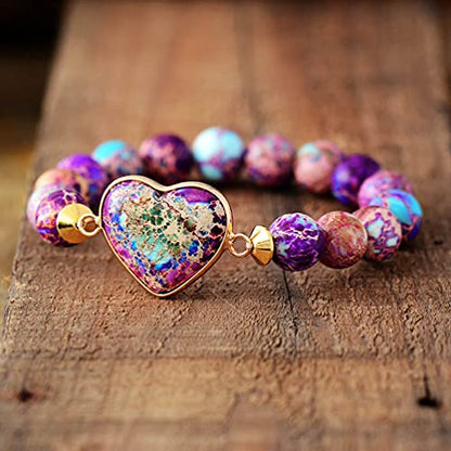 Women Wrap Bracelet Boho Natural Jasper Crystal Stone Beads Strand Bracelets - color: Style 01-Imperial Jasper