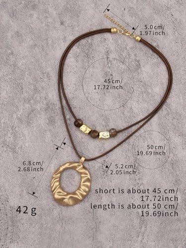 Boho Necklaces for Women Chunky Circle Necklace Bohemian Necklaces | Chunky Boho Necklace for Women Layered Boho Circle Leather Choker Necklace Long Vintage Necklaces Bohemian Jewlery Gifts - style: Large Pendant Necklaces
