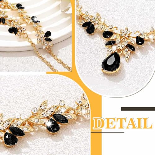 Sixexey Bridal Wedding Jewelry Set Crystal Neck Jewelry Rhinestone Wedding Prom Jewelry Accessories for Women - color: Black Crystal