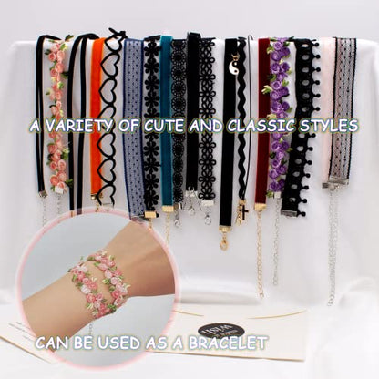 Black Choker Necklace Set Velvet Lace Choker Daisy Gothic Punk Classic Choker - color: 18pcs