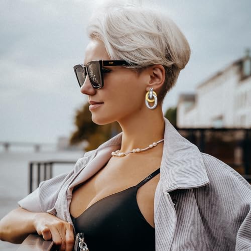 Gold Chunky Earrings for Women Geometric Knot Link Drop Dangle Earrings 14K Gold Plated Statement Earrings Trendy Gold Jewelry - color: Style 1-Two Tone
