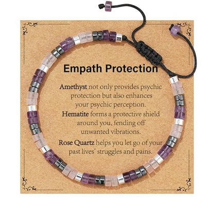 Healing Crystal Bracelet Jewelry Gifts for Women | Triple Protection/Stress Relief/New Beginnings/Good Luck/Empath Protection, Christmas, Birthday - color: Empath Protection