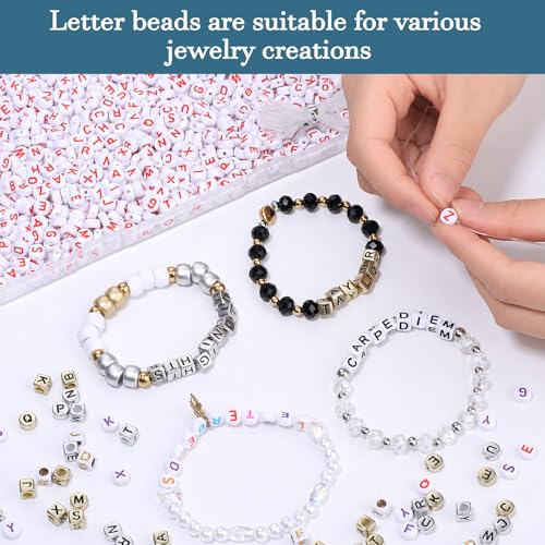 1000Pcs Acrylic White Letter Beads Alphabet Colorful Letter Red Round Beads for Friendship Bracelets and Gifts Souvenir Jewelry Making(4 * 7mm Round) - color: White Red(Round)