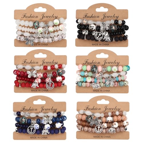 Bohemian Glass Beaded Wrap Bracelets Multi-Layer Stackable Hand Jewelry Set - color: dark blue