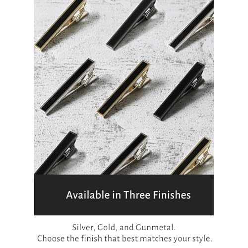 Silver Gold Gunmetal Onyx Tie Clip Tie Bar Made in Japan - color: Gold