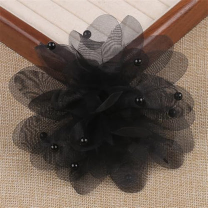13cm/5in Beaded Mesh Flower Brooch Pin for Women Girls Dainty Round Shell Pearl Ball Beads Camellia Peony Flowers Brooches Lapel Hair Pins Elegant Wedding Anniversary Accessories Jewelry - color: Black