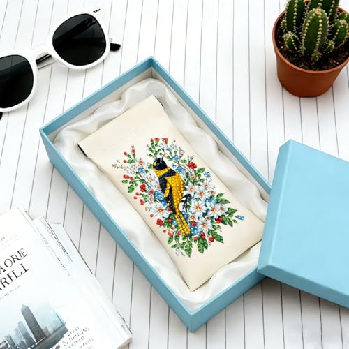 Diamond Art Painting Eye Glass Bag PU Sunglasses Glasses Storage Bag Built-in Glasses Cloth Press Automatic Closure - color: Oriole