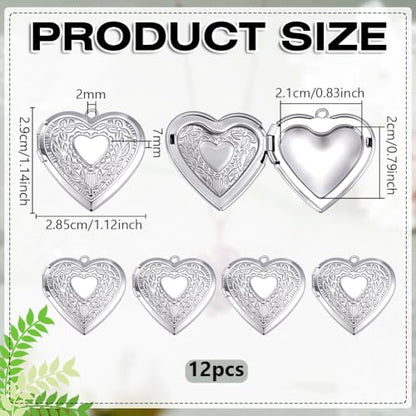 PH PandaHall 12pcs Heart Locket Charms, 316 Stainless Steel Photo Frame Charms Emboss Memory Pendant for Necklace Wedding Bouquet Pet Mother's Day Gift Decoration - style: Flower