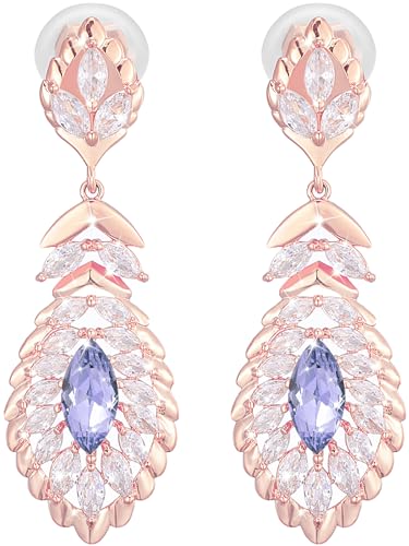 Clip On Crystal Dangle Non Pierced Earrings for Women 14K Gold Plated Jewelry - color: Jun-Lavender-Rose Gold