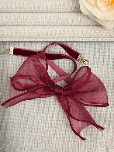 Bow Choker Necklace Sexy Bow Tie Choker Adjustable Gothic Lace Neckband Retro Lolita Sweet Collarbone Necklace Prom Wedding Party Trendy Jewelry for Women - color: Red