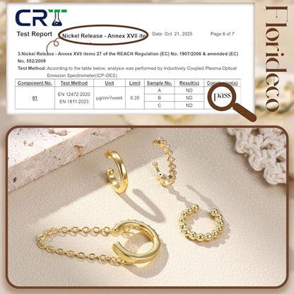 Florideco 4Pcs Ear Cuffs Non-Piercing for Women Dainty 14K Gold Plated Clip On Cartilage Earrings Hypoallergenic Huggie Hoop Cuffs Fake Earings for Non Pierced Ears - color: Beaded-14K Gold Plated