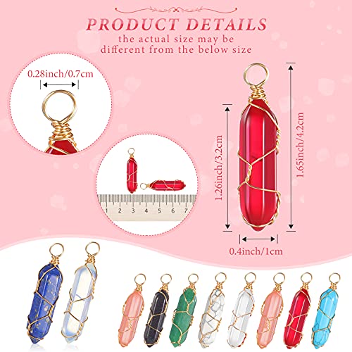 Hicarer 16 Pieces Healing Crystal Pendant Hexagonal Natural Crystal Pendant Pointed Quartz Gemstone Jewelry Wire Wrapped Charms for Necklace Jewelry Making DIY Craft(Lovely Colors)