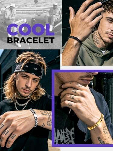 Richsteel Gold/Black/Silver Cuban Link Bracelet for Men,5/7/9/12MM Width | 316L Stainless Steel Chain Wrist Bracelet, Waterproof, No Tarnish, Hypoallergenic Hip Hop Jewelry, with Gift Box - color: 03-Black Plated 9mm Width