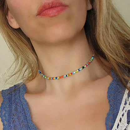 4-12 Pieces Beaded Choker Necklaces for Women Boho Seed Bead Choker Set Hawaiian Handmade Turquoise Beach Beads Necklace Chain Jewelry - style: Style 9