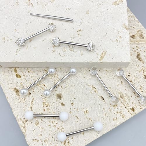 7 Pairs Nipple Rings Stainless Steel 14G Nipple Piercing Jewelry Silver Pink Heart Butterfly Knot CZ Stud Barbell Tongue Rings Internal Threaded Body Piercing Kit - color: A: white