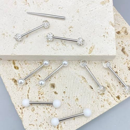 7 Pairs Nipple Rings Stainless Steel 14G Nipple Piercing Jewelry Silver Pink Heart Butterfly Knot CZ Stud Barbell Tongue Rings Internal Threaded Body Piercing Kit - color: A: white